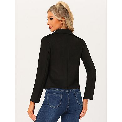 Women's Faux Suede Jackets Lapel Collar Moto Biker Jacket