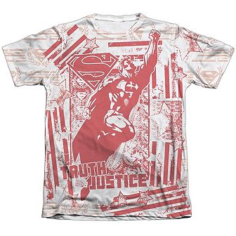 Superman Truth And Justice All Over Adult 65/35 Poly/cotton Short Sleeve T-shirt