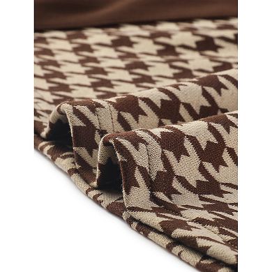 Women's Houndstooth Dress Round Neck Button Front A-Line Elegant Plaid Dresses