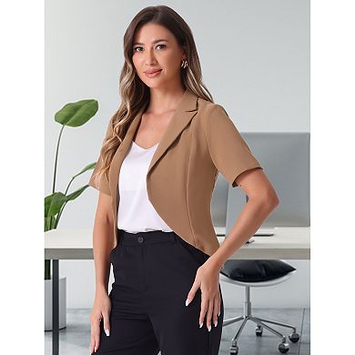 Women's Business Casual Cardigan Blazer Open Front Notch Lapel Lightweight Short Sleeve Blazer