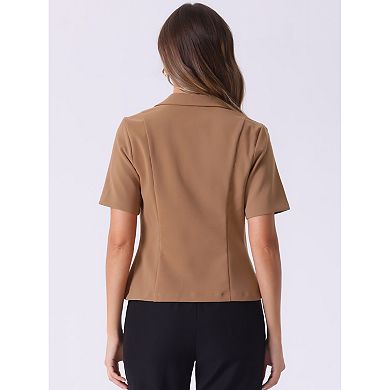 Women's Business Casual Cardigan Blazer Open Front Notch Lapel Lightweight Short Sleeve Blazer