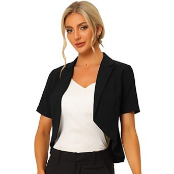 Women's Business Casual Cardigan Blazer Open Front Notch Lapel Lightweight Short Sleeve Blazer