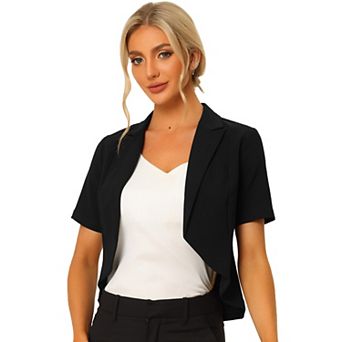 Women's Business Casual Cardigan Blazer Open Front Notch Lapel Lightweight Short Sleeve Blazer