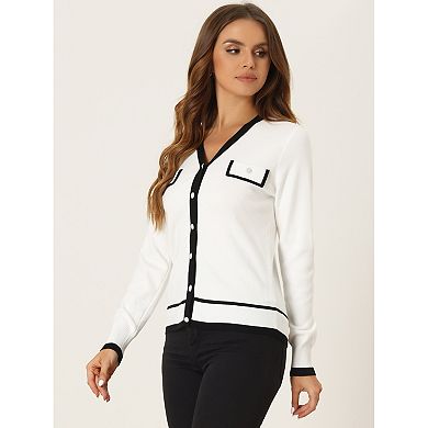 Women's Long Sleeve Button Down Classic V Neck Rib Sweater Knit Cardigan