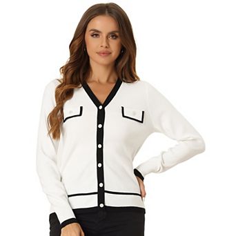 Women's Long Sleeve Button Down Classic V Neck Rib Sweater Knit Cardigan