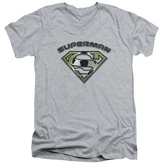 Superman Soccer Shield Short Sleeve Adult V Neck T-shirt