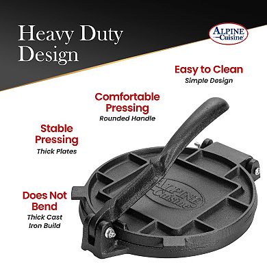 Alpine Cuisine Professional Cast Iron Tortilla Press, 7",perfect Pressure Tortilla Maker