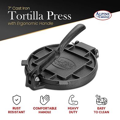 Alpine Cuisine Professional Cast Iron Tortilla Press, 7",perfect Pressure Tortilla Maker