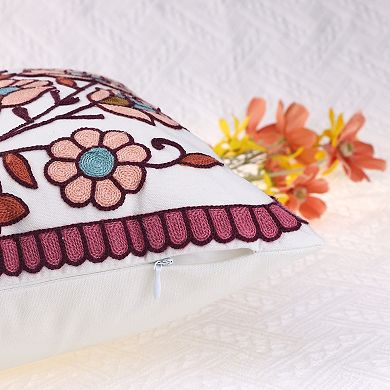 Embroidered Farmhouse Floral Patterns Decor Pillow Cases 2 Pcs 18" X 18"