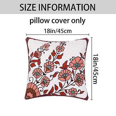Embroidered Farmhouse Floral Patterns Decor Pillow Cases 2 Pcs 18" X 18"