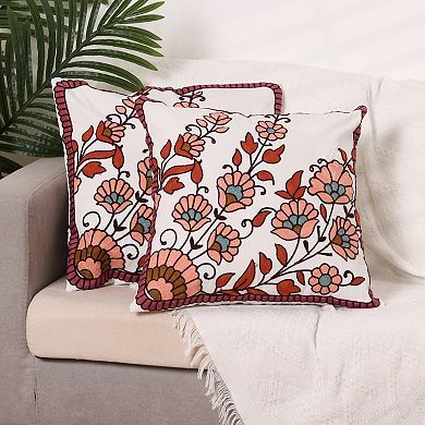 Embroidered Farmhouse Floral Patterns Decor Pillow Cases 2 Pcs 18" X 18"
