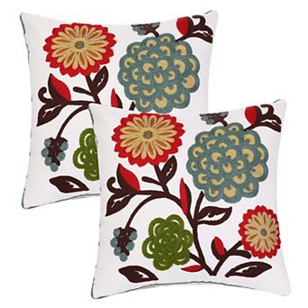 Embroidered Farmhouse Floral Patterns Decor Pillow Cases 2 pc 18" X 18"