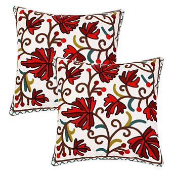 Embroidered Farmhouse Floral Patterns Decor Pillow Cases 2 pc 18" X 18"