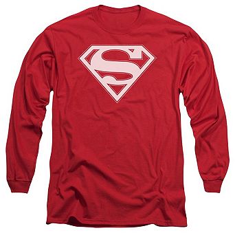 Superman Red & White Shield Long Sleeve Adult T-shirt