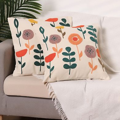 Embroidered Floral Throw Floral Pattern Pillow Cases 2 Pcs 18" X 18"