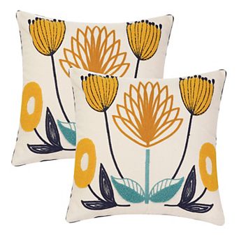 Embroidered Floral Throw Floral Pattern Pillow Cases 2 pc 18" X 18"