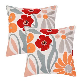 Embroidered Floral Throw Floral Pattern Pillow Cases 2 pc 18" X 18"