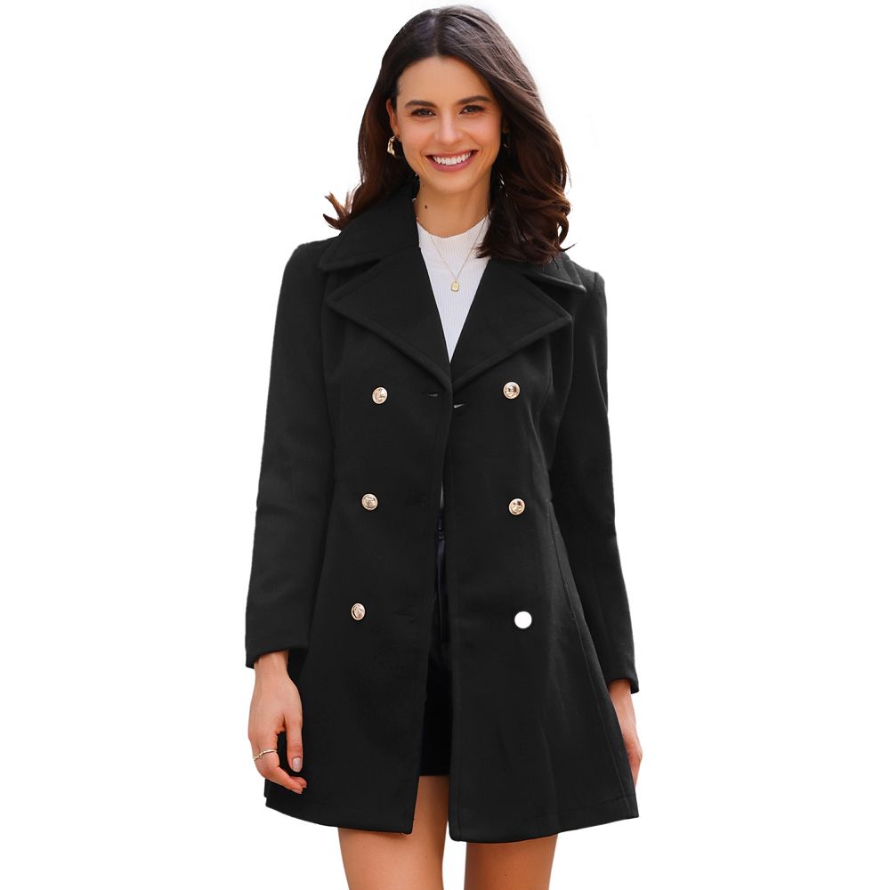 Winter Long Coat For Women's Lapel Collar Contrast Double Breast Coat