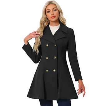 Winter Long Coat For Women's Lapel Collar Contrast Double Breast Coat