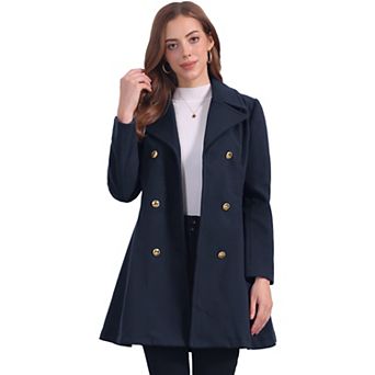 Winter Long Coat For Women's Lapel Collar Contrast Double Breast Coat