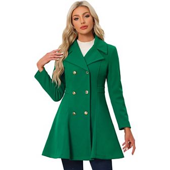 Winter Long Coat For Women's Lapel Collar Contrast Double Breast Coat