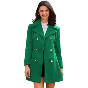 Winter Long Coat For Women's Lapel Collar Contrast Double Breast Coat