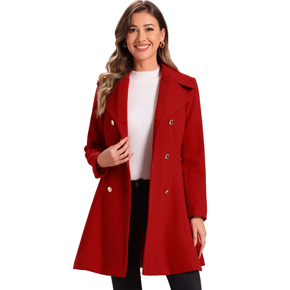 Winter Long Coat For Women's Lapel Collar Contrast Double Breast Coat