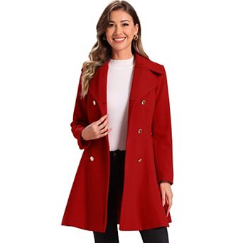 Winter Long Coat for Women's Lapel Collar Contrast Double Breast Coat