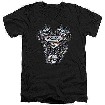 Superman V Twin Logo Short Sleeve Adult V Neck T-shirt