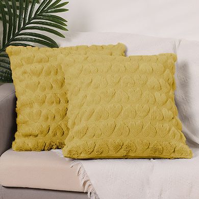 Printed Decorative Faux Fur Heart Pattern Soft Pillow Covers 2 Pcs 18" X 18"