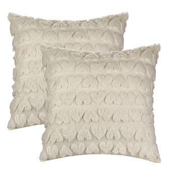 Printed Decorative Faux Fur Heart Pattern Soft Pillow Covers 2 pc 18" X 18"