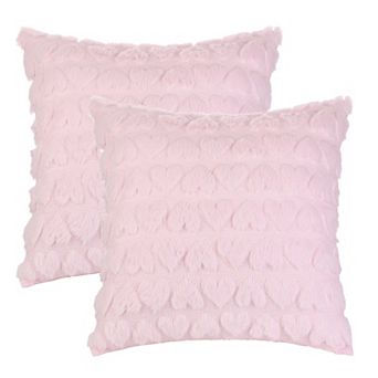 Printed Decorative Faux Fur Heart Pattern Soft Pillow Covers 2 pc 18" X 18"
