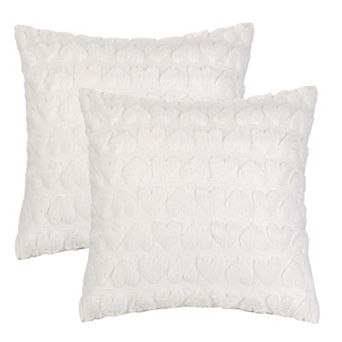 Printed Decorative Faux Fur Heart Pattern Soft Pillow Covers 2 pc 18" X 18"