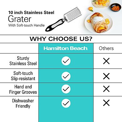 Hamilton Beach Stainless Steel Grater Sharp Blades 10" Soft Touch Handle, Non-slip & Soft Grip,black