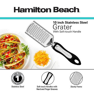 Hamilton Beach Stainless Steel Grater Sharp Blades 10" Soft Touch Handle, Non-slip & Soft Grip,black