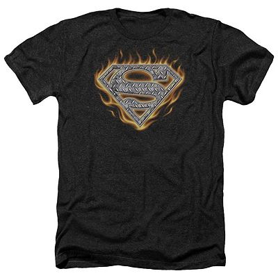 Superman Steel Fire Shield Adult Heather T shirt