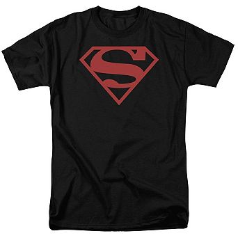 Superman Red On Black Shield Short Sleeve Adult T-shirt