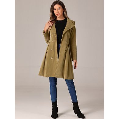 Velvet A-line Coat For Women's Stand Collar Double Breasted Winter Trench Coats