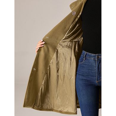 Velvet A-line Coat For Women's Stand Collar Double Breasted Winter Trench Coats