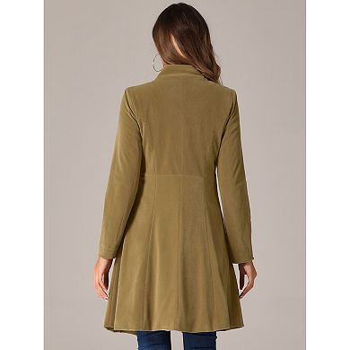 Velvet A-line Coat For Women's Stand Collar Double Breasted Winter Trench Coats