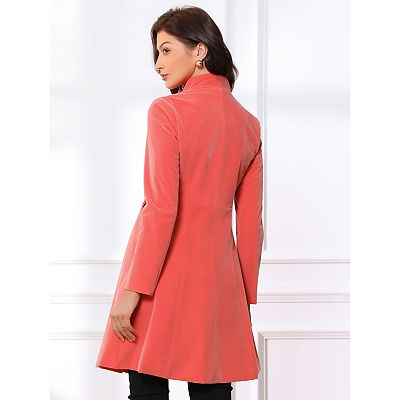 Velvet A-Line Coat for Women's Stand Collar Double Breasted Winter
