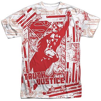 Superman Truth And Justice All Over Short Sleeve Adult 100% Poly Crew T-shirt