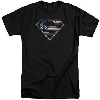 Superman War-torn Flag Short Sleeve Adult Tall T-shirt