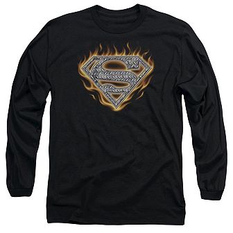 Superman Steel Fire Shield Long Sleeve Adult T-shirt