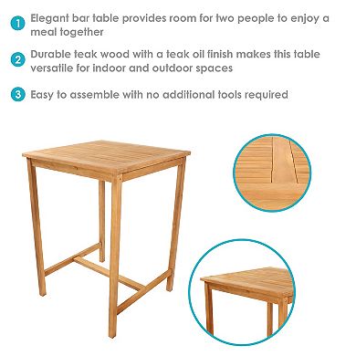 Sunnydaze 31" Square Teak Wood Outdoor Bar Table