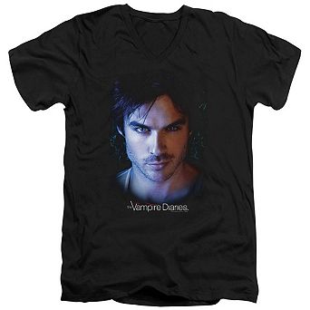 Vampire Diaries Damon Short Sleeve Adult V Neck T-shirt