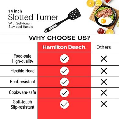Hamilton Beach Slotted Spatula Turner Hard Plastic Heat-resistant 14in Soft-touch Ergonomic Handle
