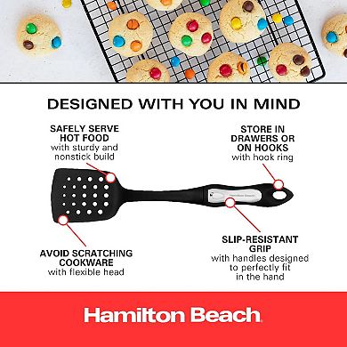 Hamilton Beach Slotted Spatula Turner Hard Plastic Heat-resistant 14in Soft-touch Ergonomic Handle