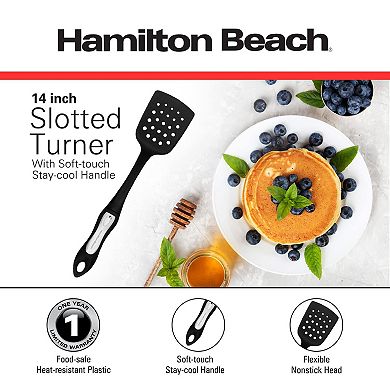 Hamilton Beach Slotted Spatula Turner Hard Plastic Heat-resistant 14in Soft-touch Ergonomic Handle