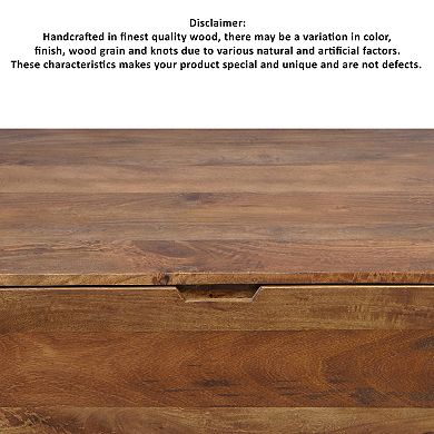 36 Inch Handcrafted Modern Farmhouse Coffee Table, Geometric Angled Square, 1 Drawer, Mango Wood